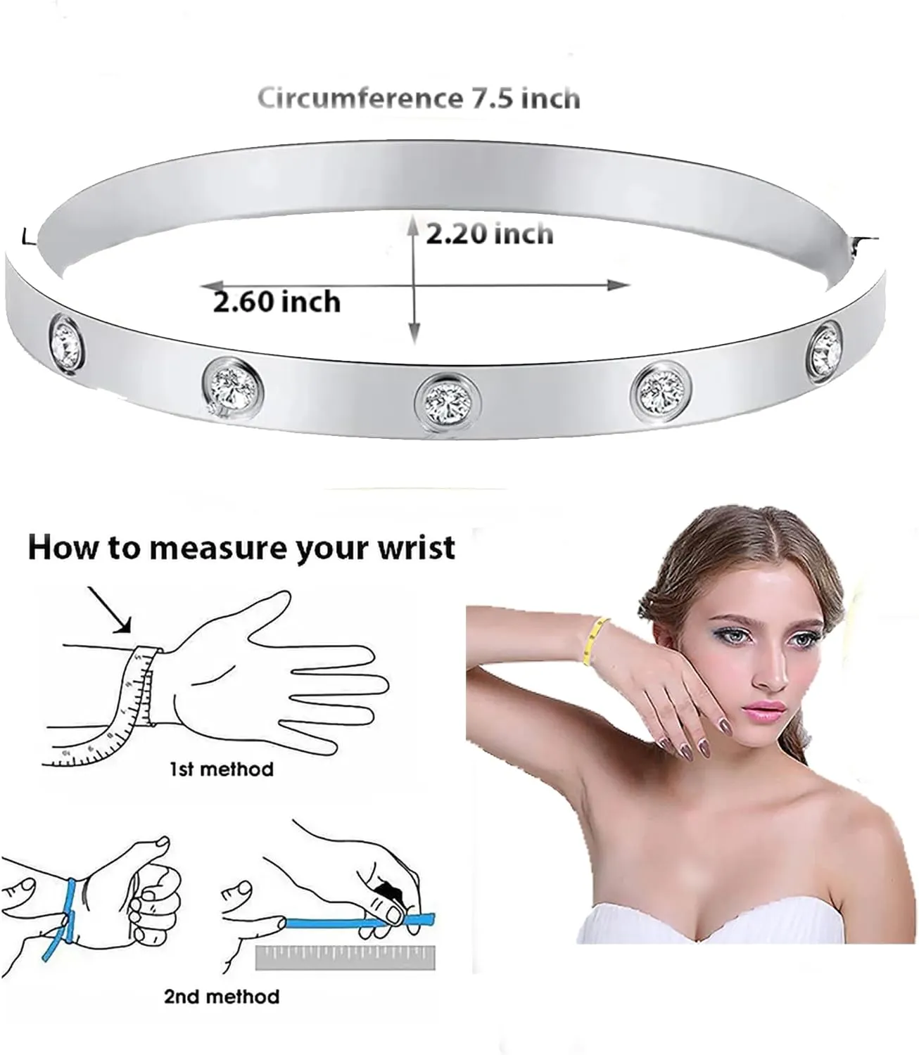 Stainless Steel for Ladies Men Bracelet Bangle Yellow 18k Gold Plated Diamonique CZ stone crystal