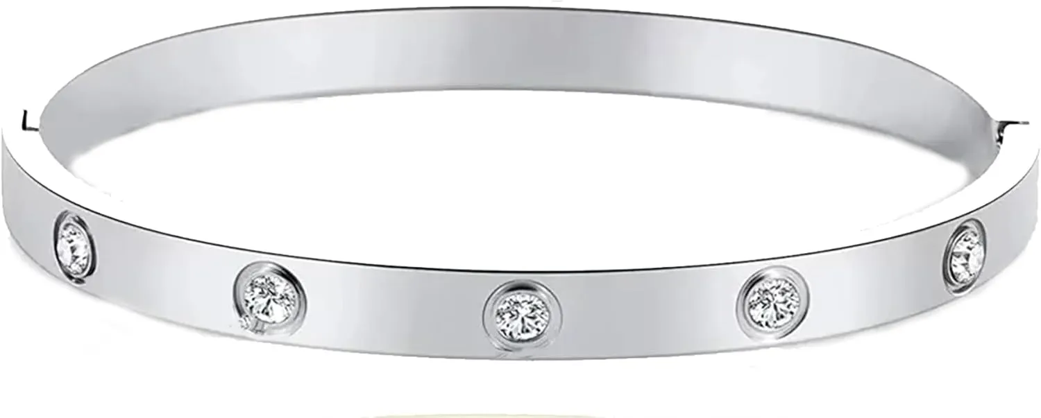 Stainless Steel for Ladies Men Bracelet Bangle Yellow 18k Gold Plated Diamonique CZ stone crystal