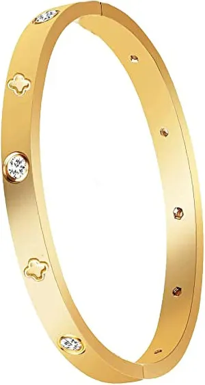 Stainless Steel for Ladies Men Bracelet Bangle Yellow 18k Gold Plated Diamonique CZ stone crystal