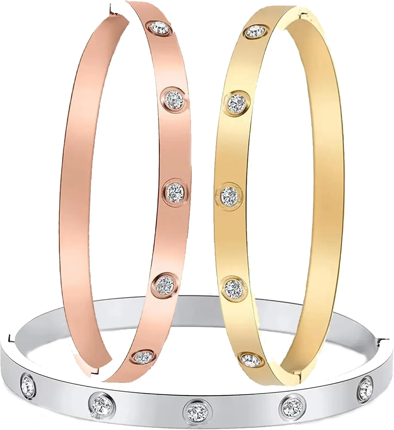 Stainless Steel for Ladies Men Bracelet Bangle Yellow 18k Gold Plated Diamonique CZ stone crystal