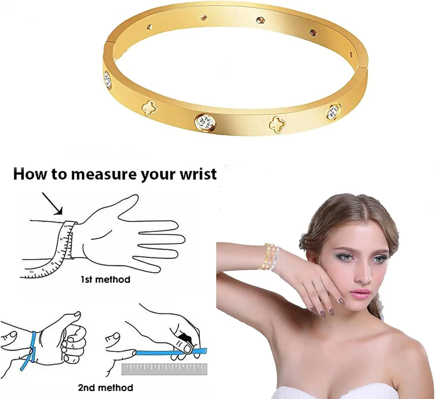 Stainless Steel for Ladies Men Bracelet Bangle Yellow 18k Gold Plated Diamonique CZ stone crystal