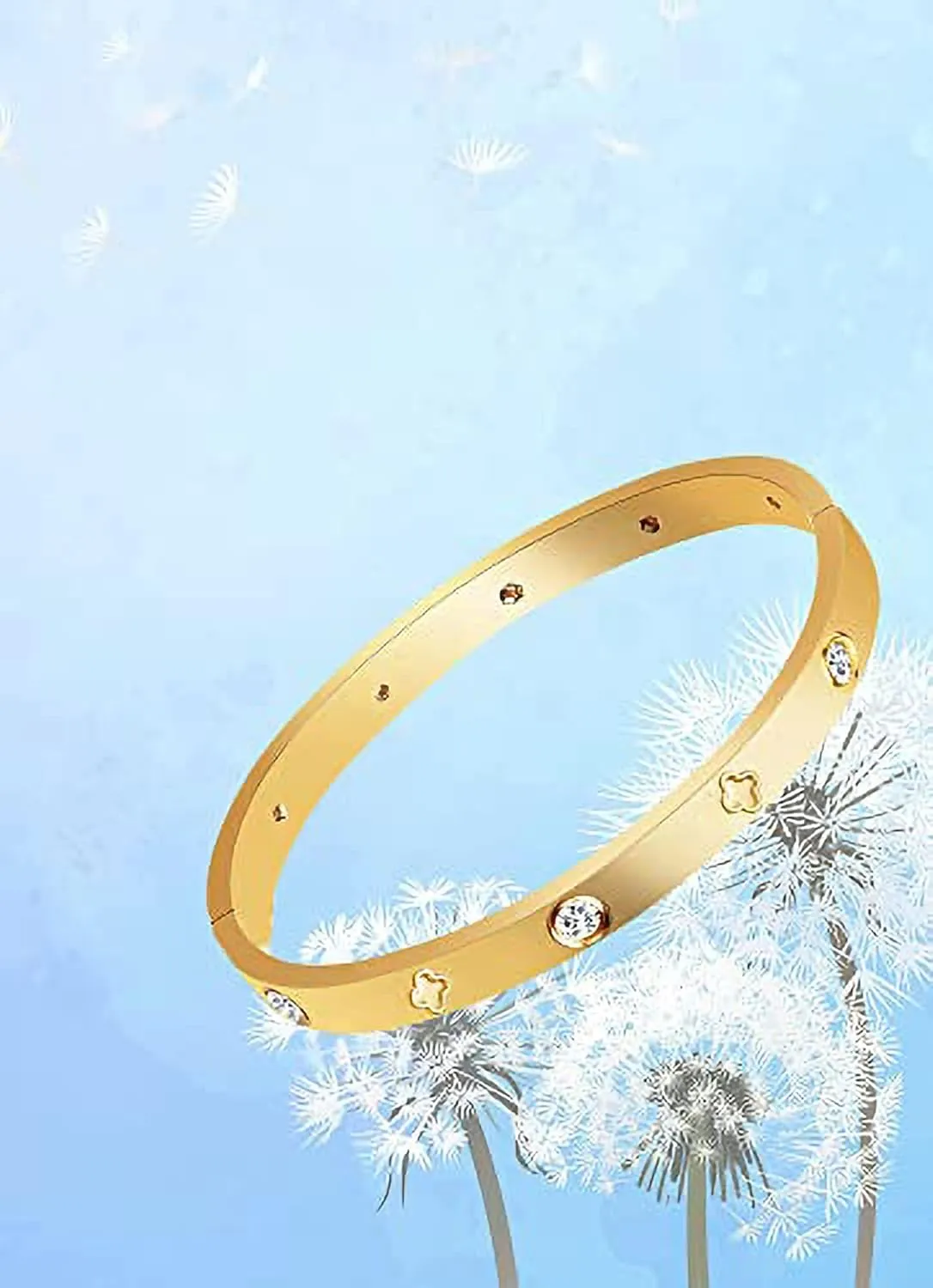 Stainless Steel for Ladies Men Bracelet Bangle Yellow 18k Gold Plated Diamonique CZ stone crystal