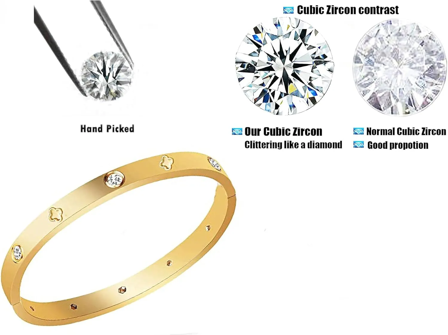Stainless Steel for Ladies Men Bracelet Bangle Yellow 18k Gold Plated Diamonique CZ stone crystal