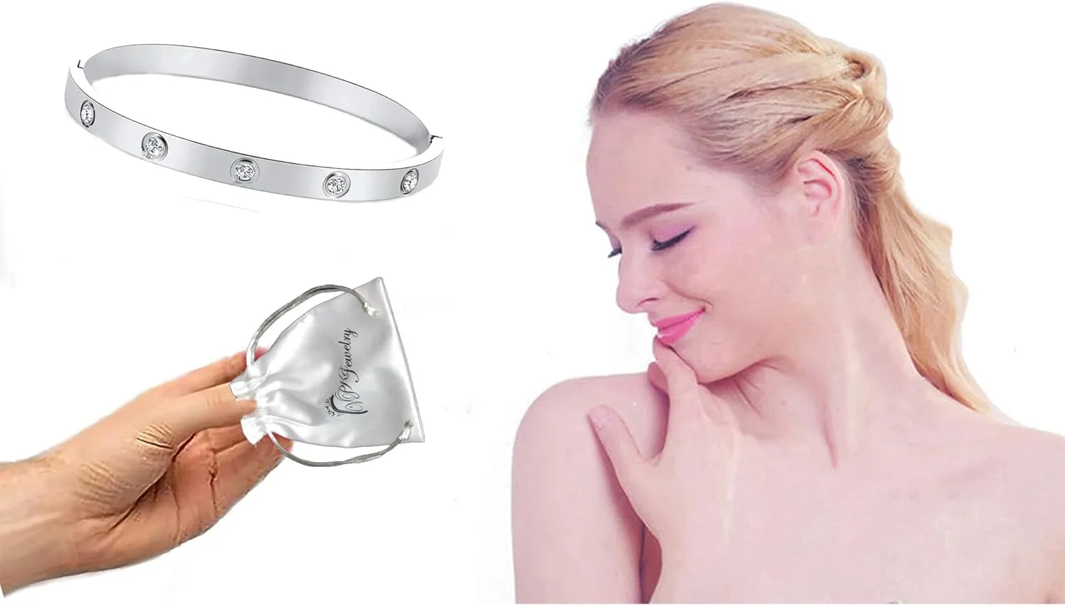 Stainless Steel for Ladies Men Bracelet Bangle Yellow 18k Gold Plated Diamonique CZ stone crystal