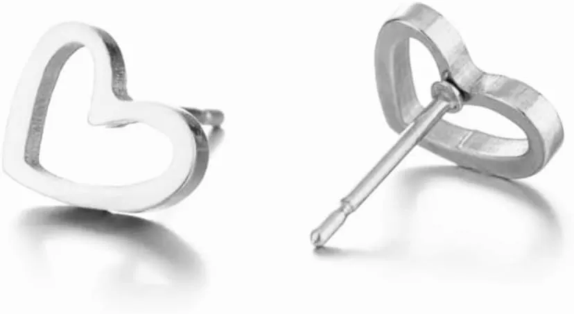 Stainless Steel Hypoallergenic Open Heart Stud Earrings