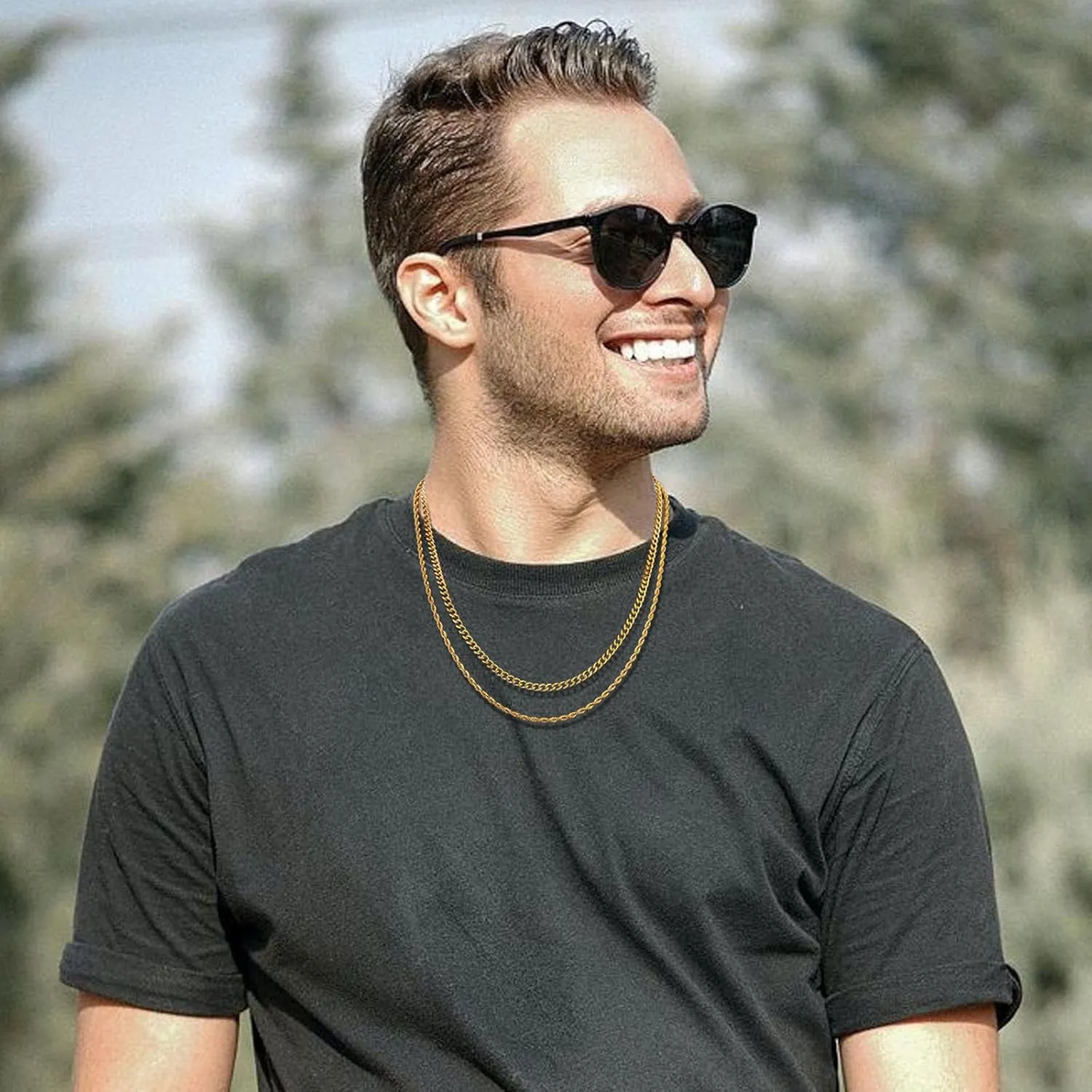 Stainless Steel Layered Chain Necklaces for Men Boys, 2Pcs Cuban Link/Rope/Herringbone Chains Jewelry Gifts, 16 "/18 ", 18 "/20 ", 20 "/22 ", 22 "/24 "