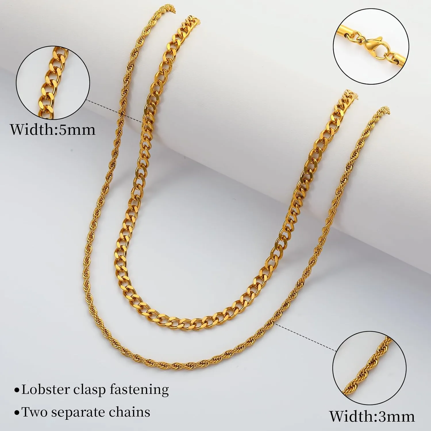 Stainless Steel Layered Chain Necklaces for Men Boys, 2Pcs Cuban Link/Rope/Herringbone Chains Jewelry Gifts, 16 "/18 ", 18 "/20 ", 20 "/22 ", 22 "/24 "