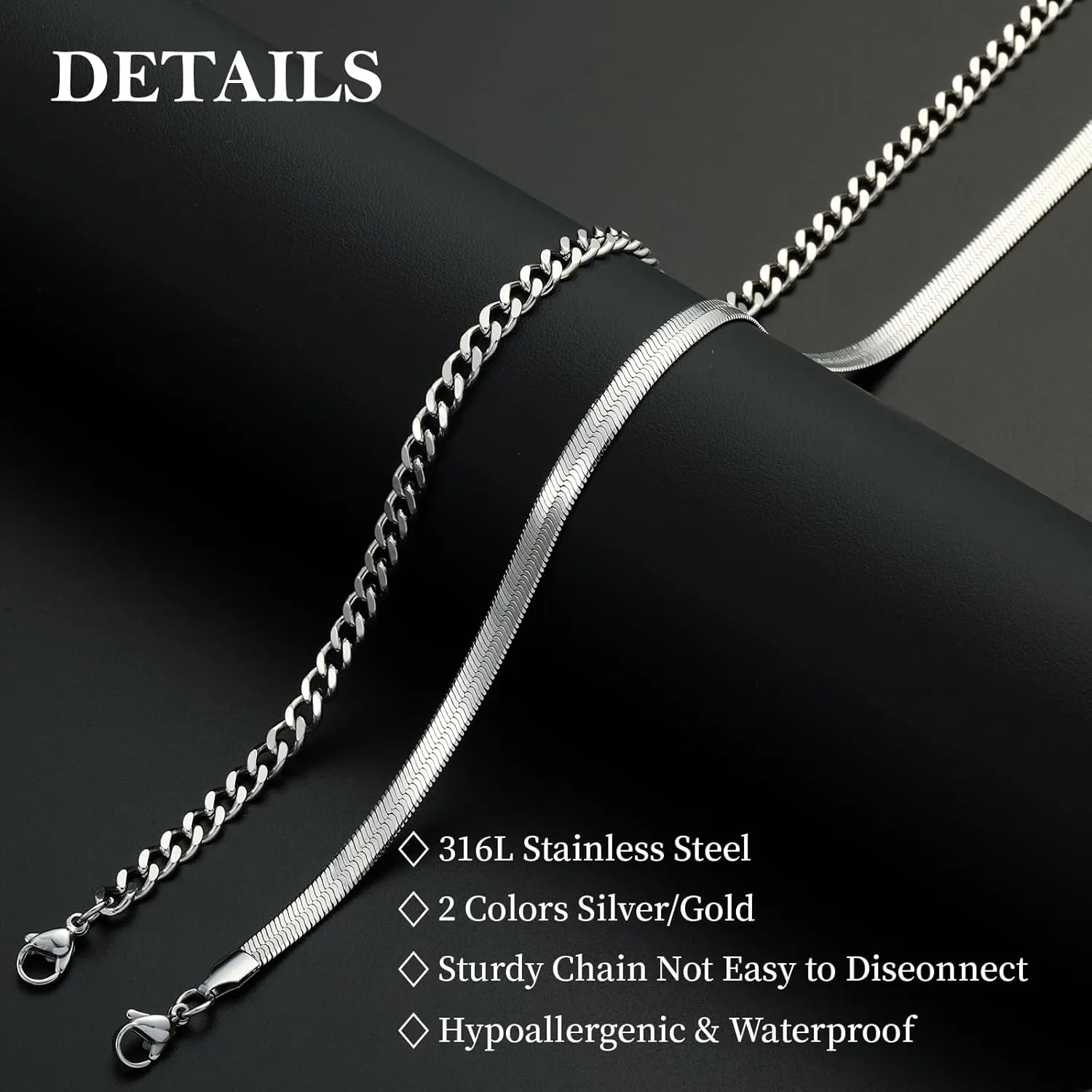 Stainless Steel Layered Chain Necklaces for Men Boys, 2Pcs Cuban Link/Rope/Herringbone Chains Jewelry Gifts, 16 "/18 ", 18 "/20 ", 20 "/22 ", 22 "/24 "