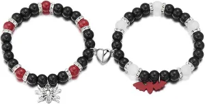 Statement Matching Bracelets for Couples, Heart Charm Beaded Bracelet Sets