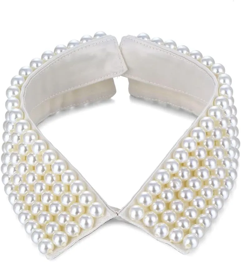 Statement Necklace for Women Girls Simulated Pearl Beaded Bib Detachable False Collar Choker Necklaces Clothing Accessory