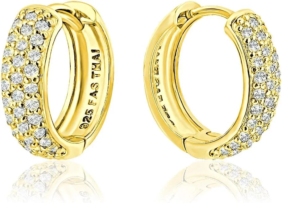 Sterling Silver CZ Cubic Zirconia Ear Cuff Hinged Huggie Hoop Earrings for Women, 16mm/0.63 inches Diameter