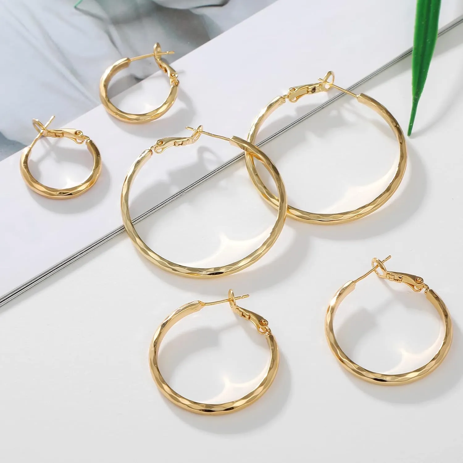 Sterling Silver Hoop Earrings - Diamond-Cut Circle Hoops, Hypoallergenic, 3mm Thin, Oversize 20/30/40/50/60mm
