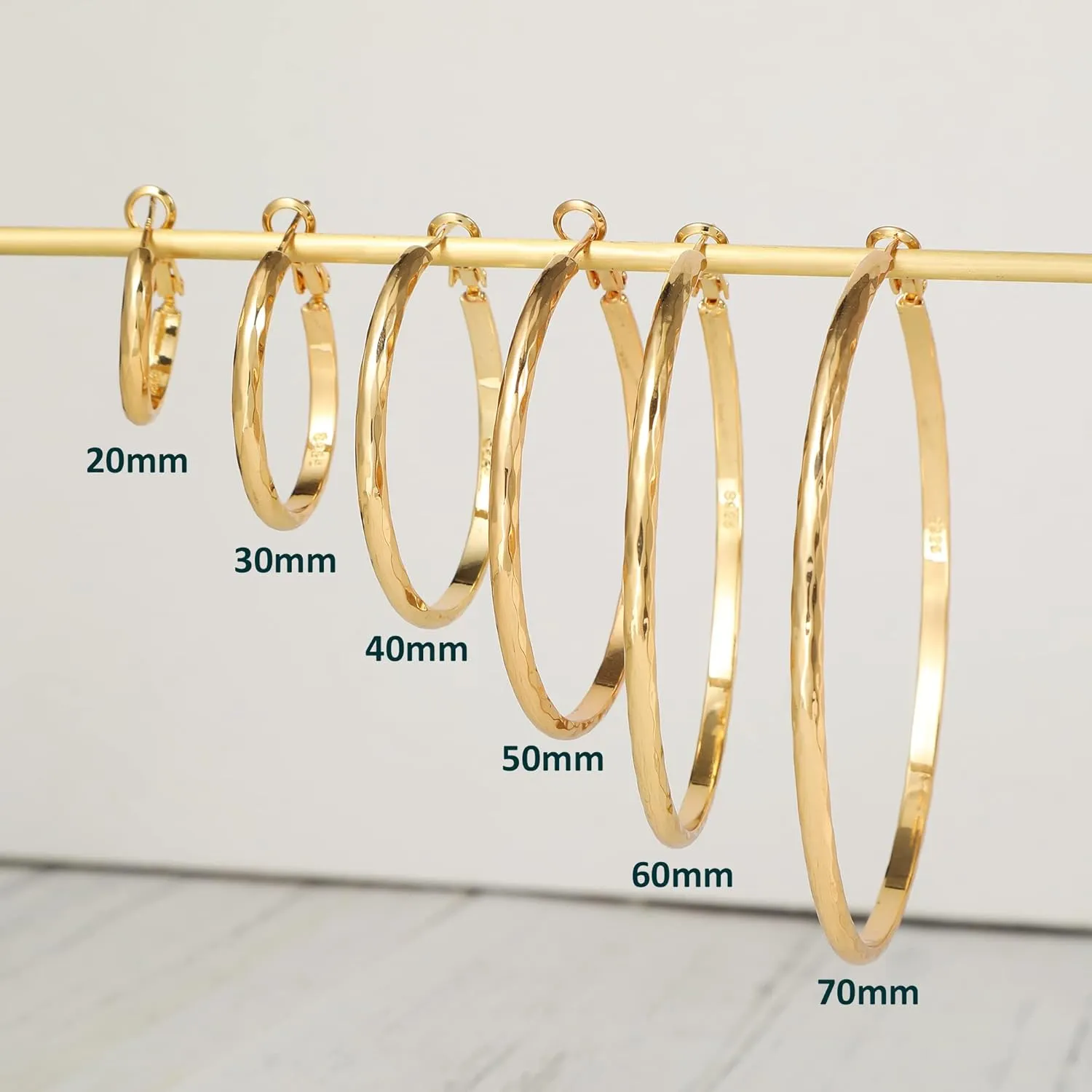 Sterling Silver Hoop Earrings - Diamond-Cut Circle Hoops, Hypoallergenic, 3mm Thin, Oversize 20/30/40/50/60mm