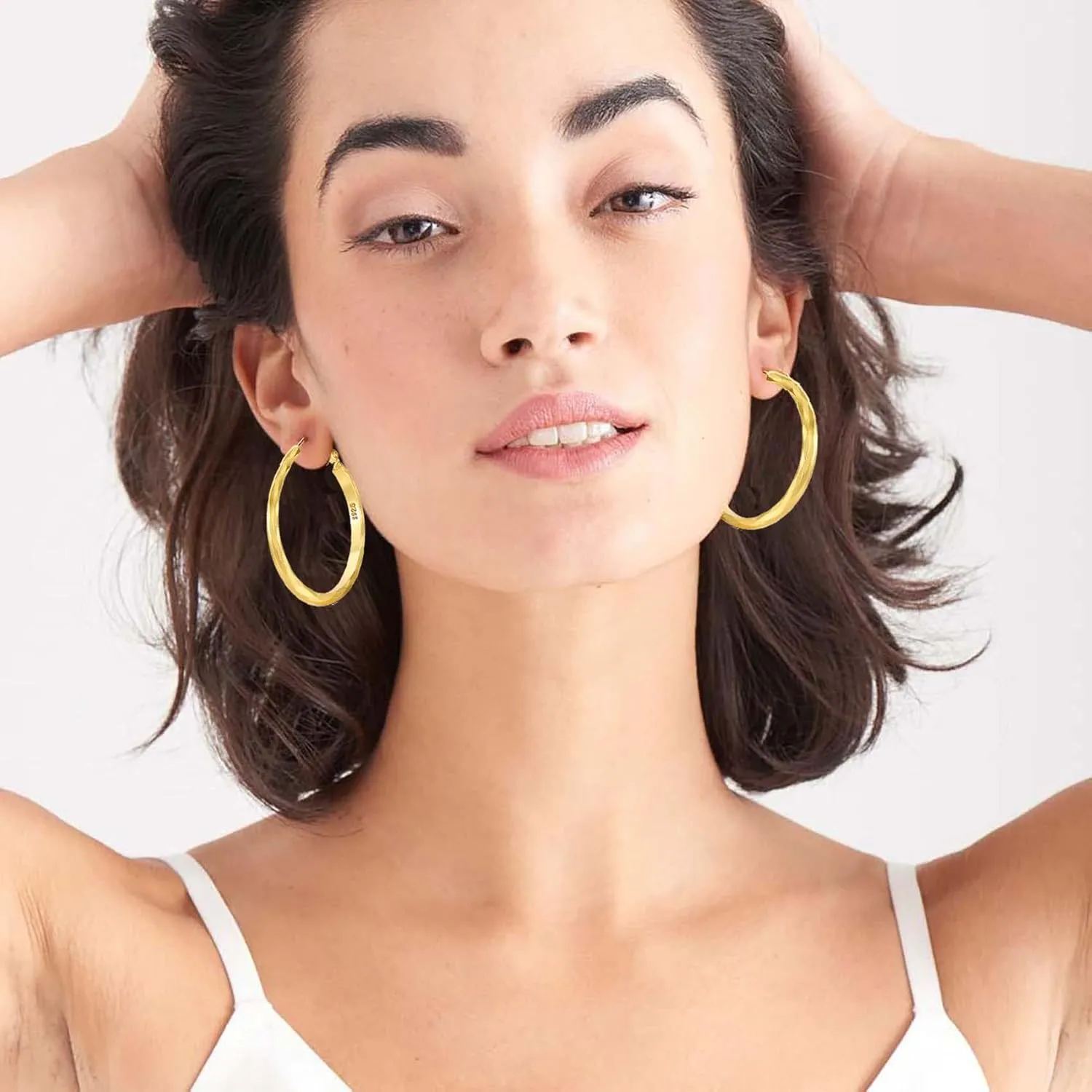 Sterling Silver Hoop Earrings - Diamond-Cut Circle Hoops, Hypoallergenic, 3mm Thin, Oversize 20/30/40/50/60mm