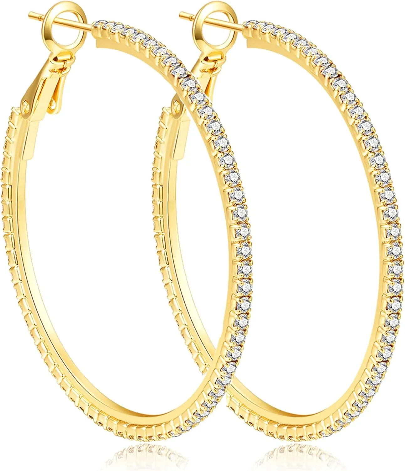 Sterling Silver Hoop Earrings S925 Large Rhinestone Silver Hoop Earrings for Women Thin Cubic Zirconia Big Silver Hoop Earrings
