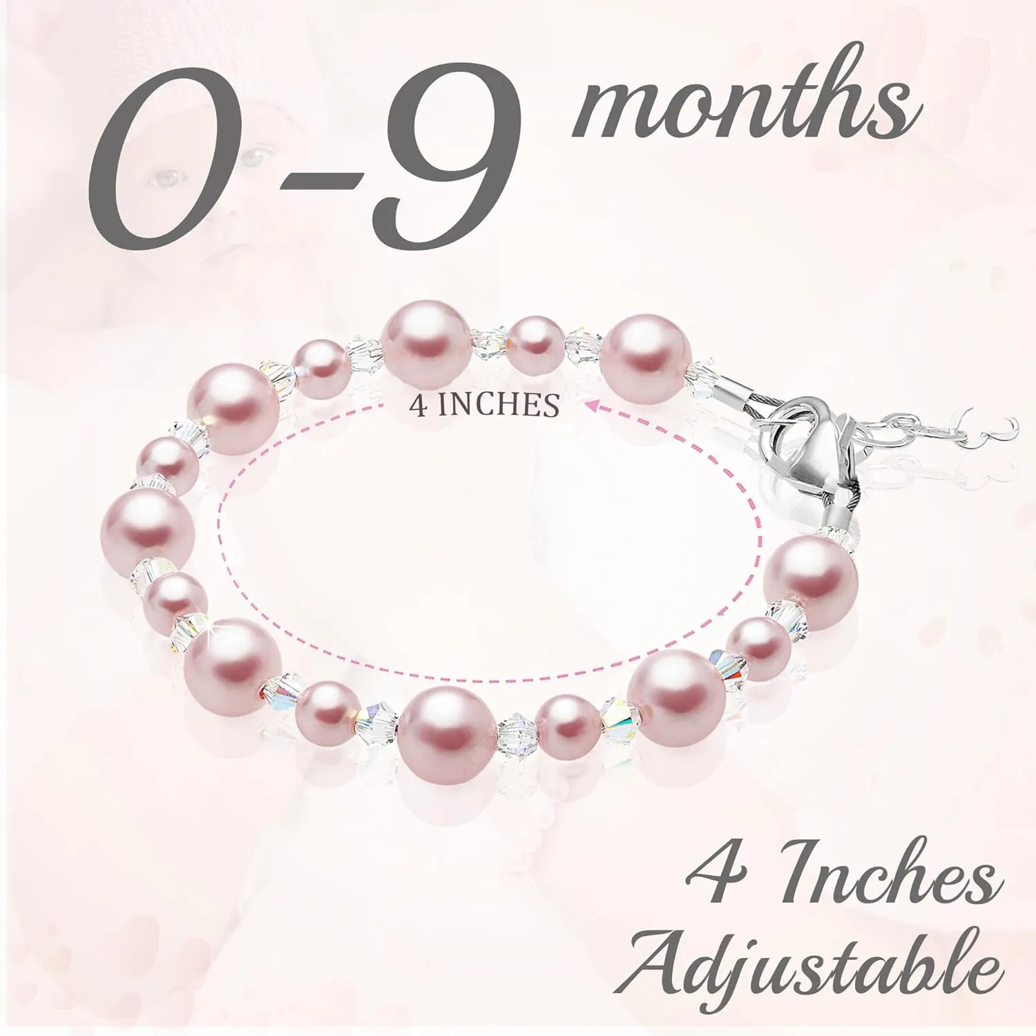 Sterling Silver Jewelry Pink Pearl Bracelet for Girls, Baby Girl Gifts, Newborn Baby Bracelets for Infant Girls, Toddler Bracelets, little Girl Jewelry, Birthday Gifts