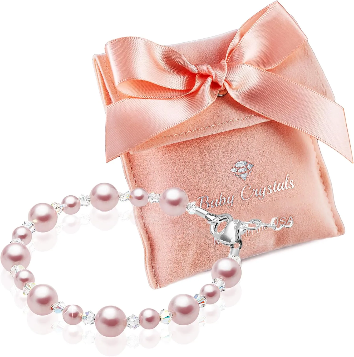 Sterling Silver Jewelry Pink Pearl Bracelet for Girls, Baby Girl Gifts, Newborn Baby Bracelets for Infant Girls, Toddler Bracelets, little Girl Jewelry, Birthday Gifts