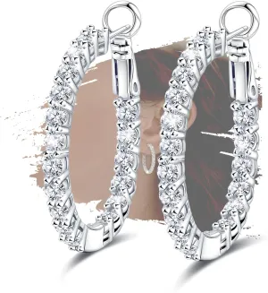 Sterling Silver Large Hoop Earrings for Women - Hypoallergenic Cubic Zirconia Loop Earrings for Ladies for Sensitive Ears Lightweight Fashion Huggie Earrings,30MM,for Her for Christmas Birthday Gifts