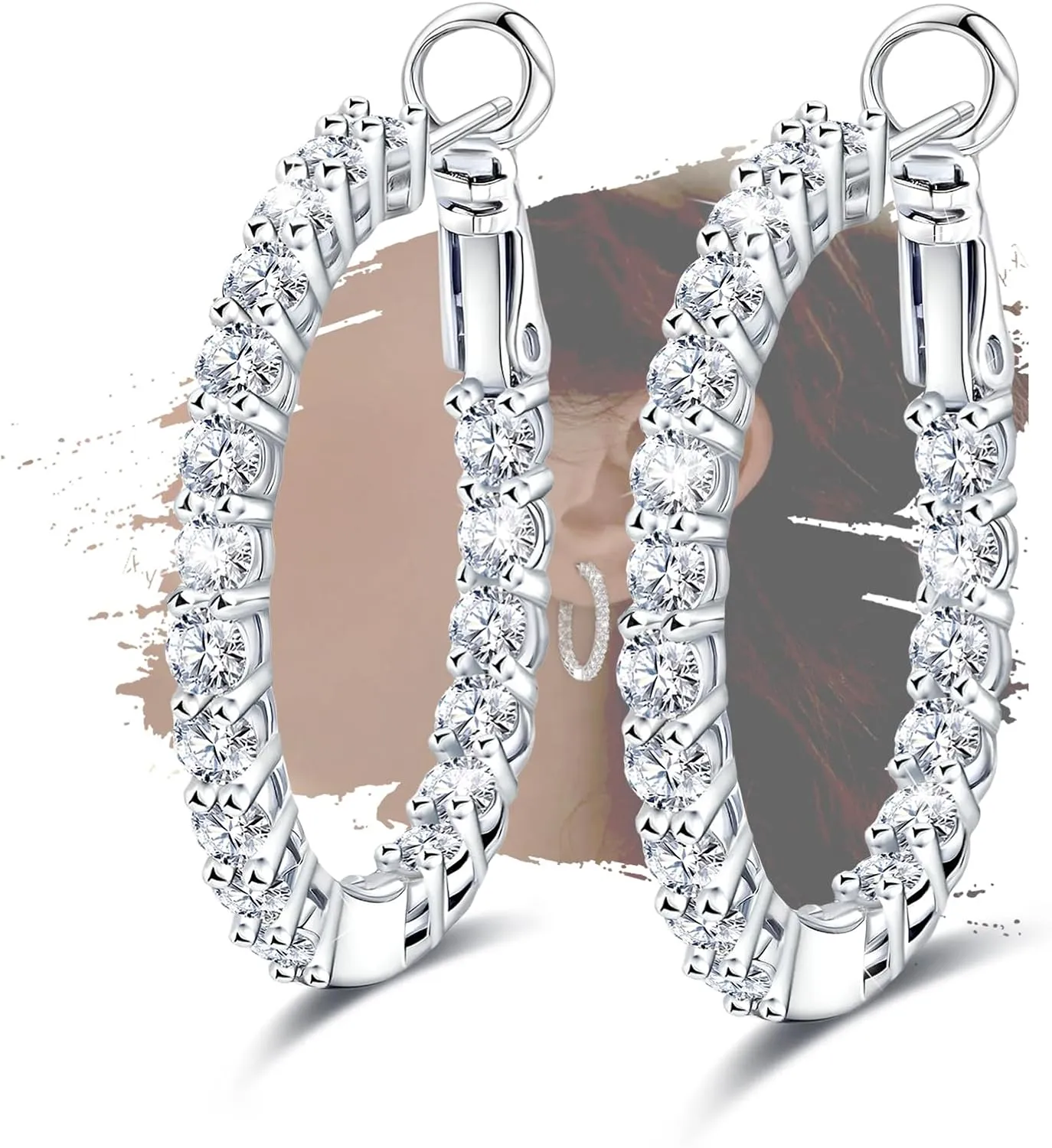 Sterling Silver Large Hoop Earrings for Women - Hypoallergenic Cubic Zirconia Loop Earrings for Ladies for Sensitive Ears Lightweight Fashion Huggie Earrings,30MM,for Her for Christmas Birthday Gifts