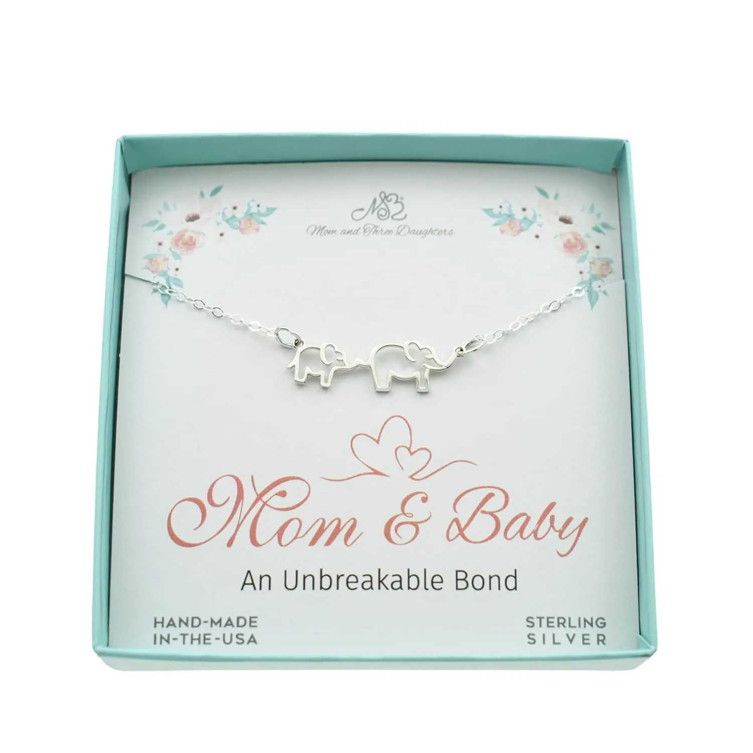 Sterling Silver Mom and Baby Elephant Necklace. Handmade Necklaces on 18 Inch Sterling Silver Cable Chain. New Mom Gifts for Women. Expectant Mother Gift. First Time Mom Pregnant Mother to Be Jewelry