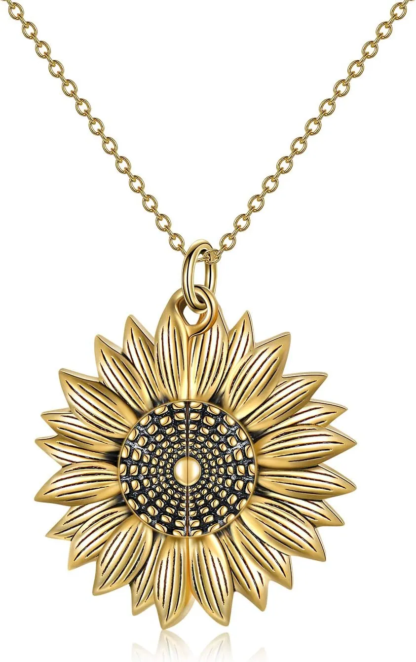 Sterling Silver Sunflower Locket Necklace You Are My Sunshine Engraved Pendant Necklaces Anniversary Jewelry for Her