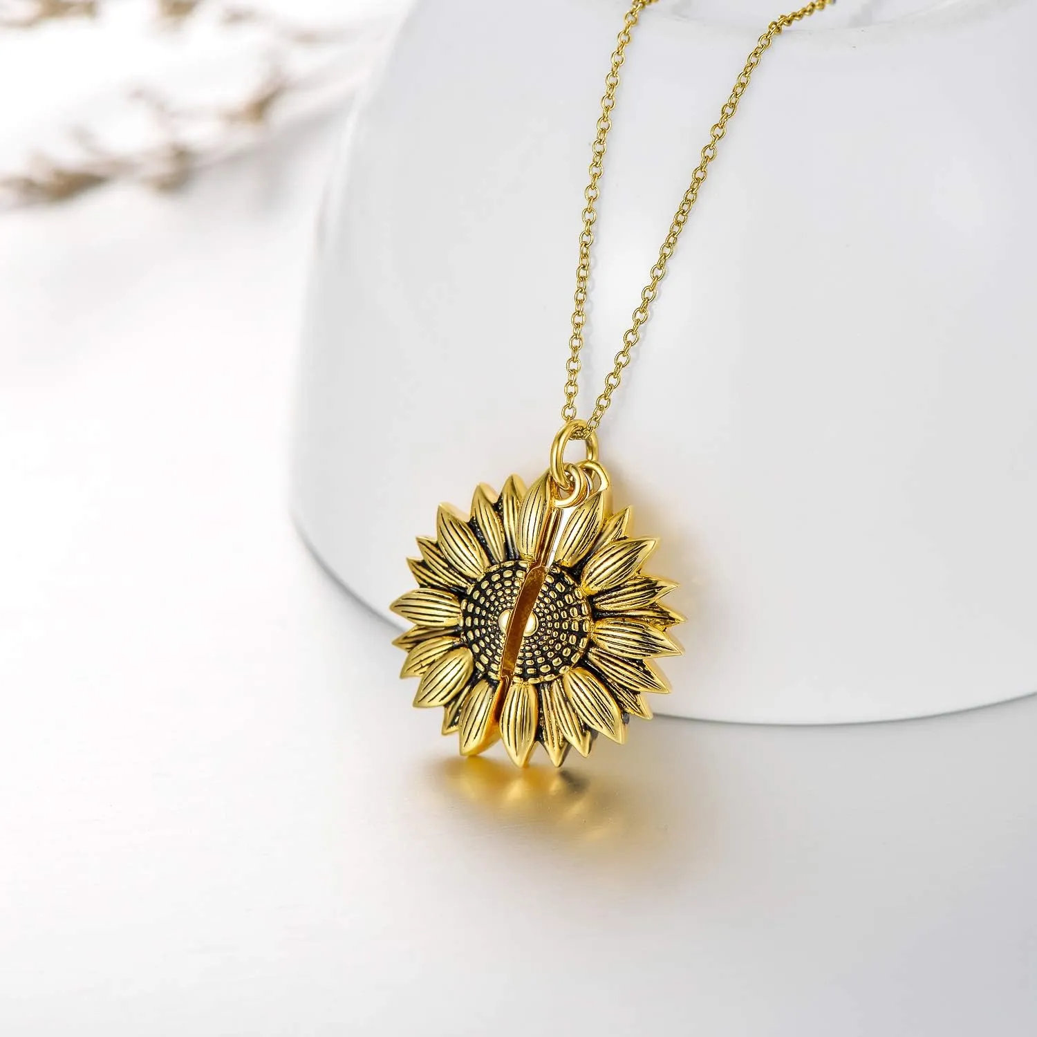 Sterling Silver Sunflower Locket Necklace You Are My Sunshine Engraved Pendant Necklaces Anniversary Jewelry for Her