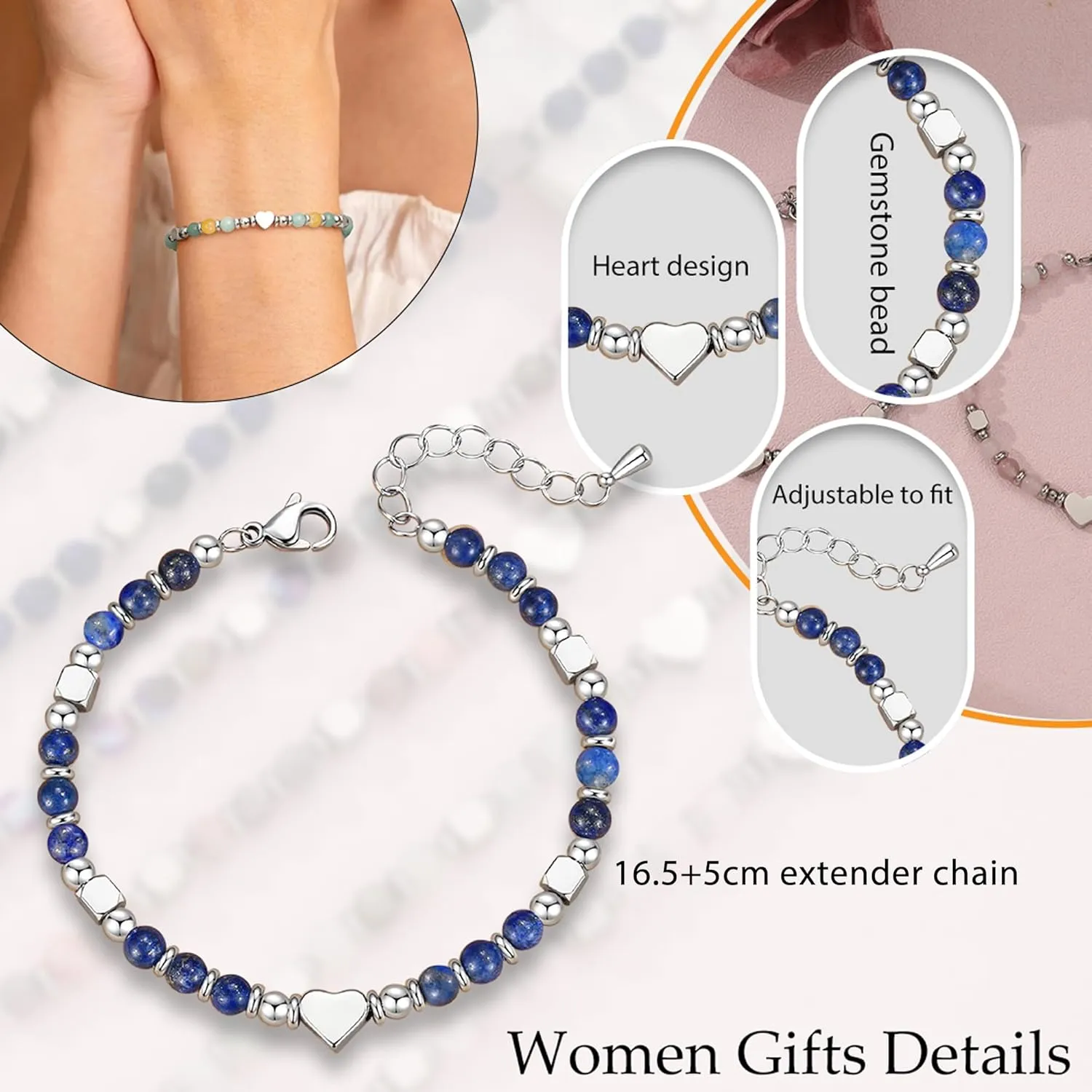 Stocking Stuffers for Women Teens, Gifts for Mom Christmas Gift Mothers Day Gifts for Grandma Daughter Bonus Mom Nature Stone Bead Bracelets for Women Graduation Gift for Her 2025