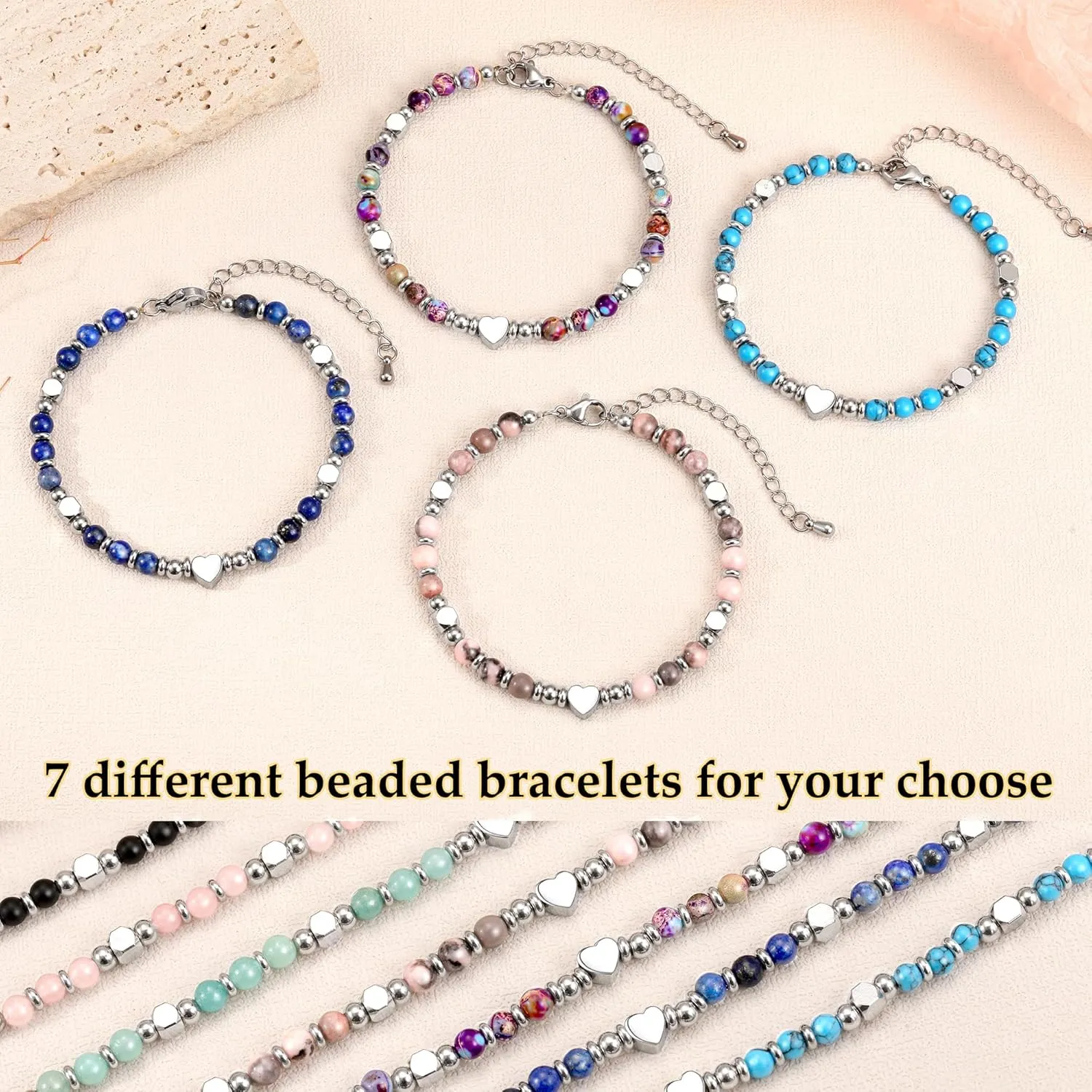 Stocking Stuffers for Women Teens, Gifts for Mom Christmas Gift Mothers Day Gifts for Grandma Daughter Bonus Mom Nature Stone Bead Bracelets for Women Graduation Gift for Her 2025