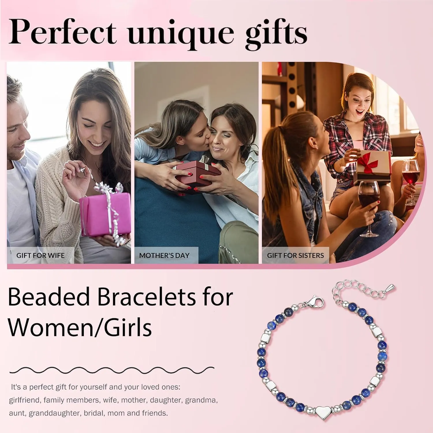 Stocking Stuffers for Women Teens, Gifts for Mom Christmas Gift Mothers Day Gifts for Grandma Daughter Bonus Mom Nature Stone Bead Bracelets for Women Graduation Gift for Her 2025