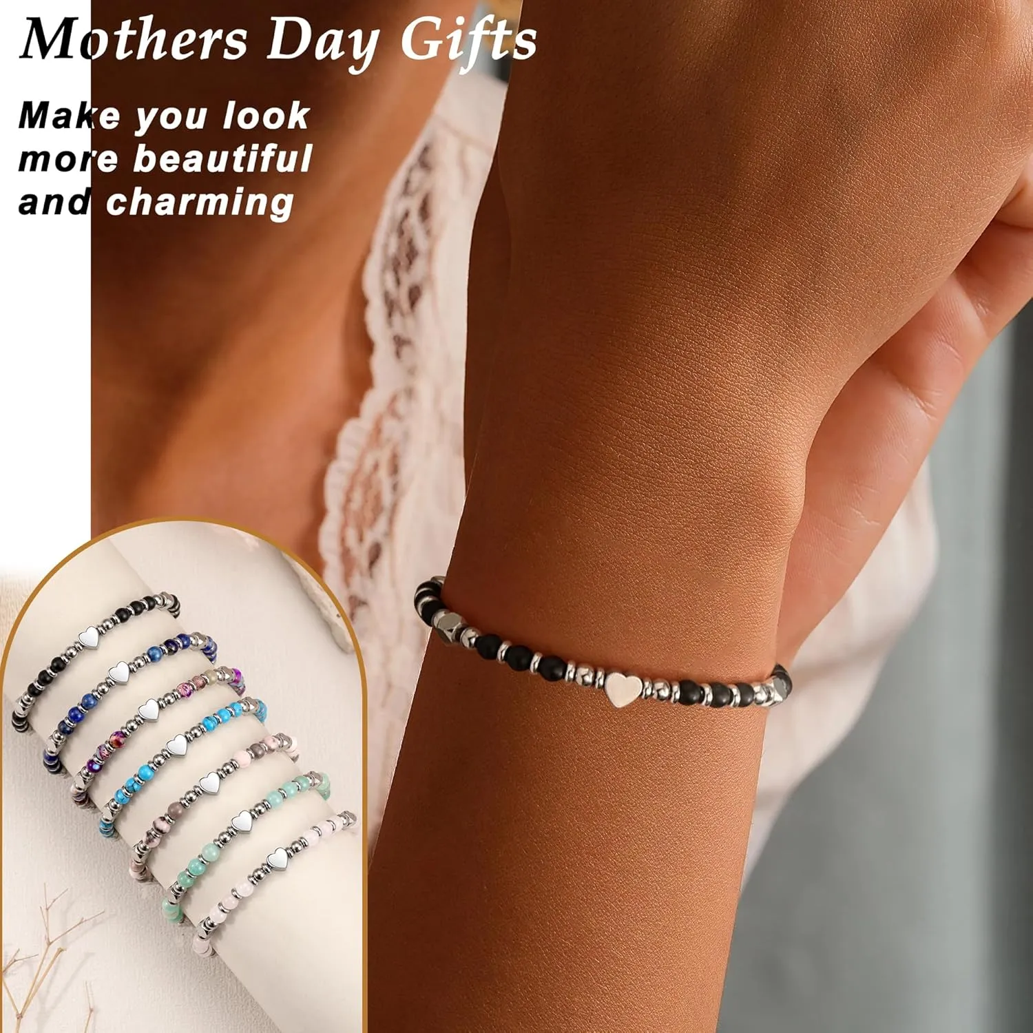 Stocking Stuffers for Women Teens, Gifts for Mom Christmas Gift Mothers Day Gifts for Grandma Daughter Bonus Mom Nature Stone Bead Bracelets for Women Graduation Gift for Her 2025