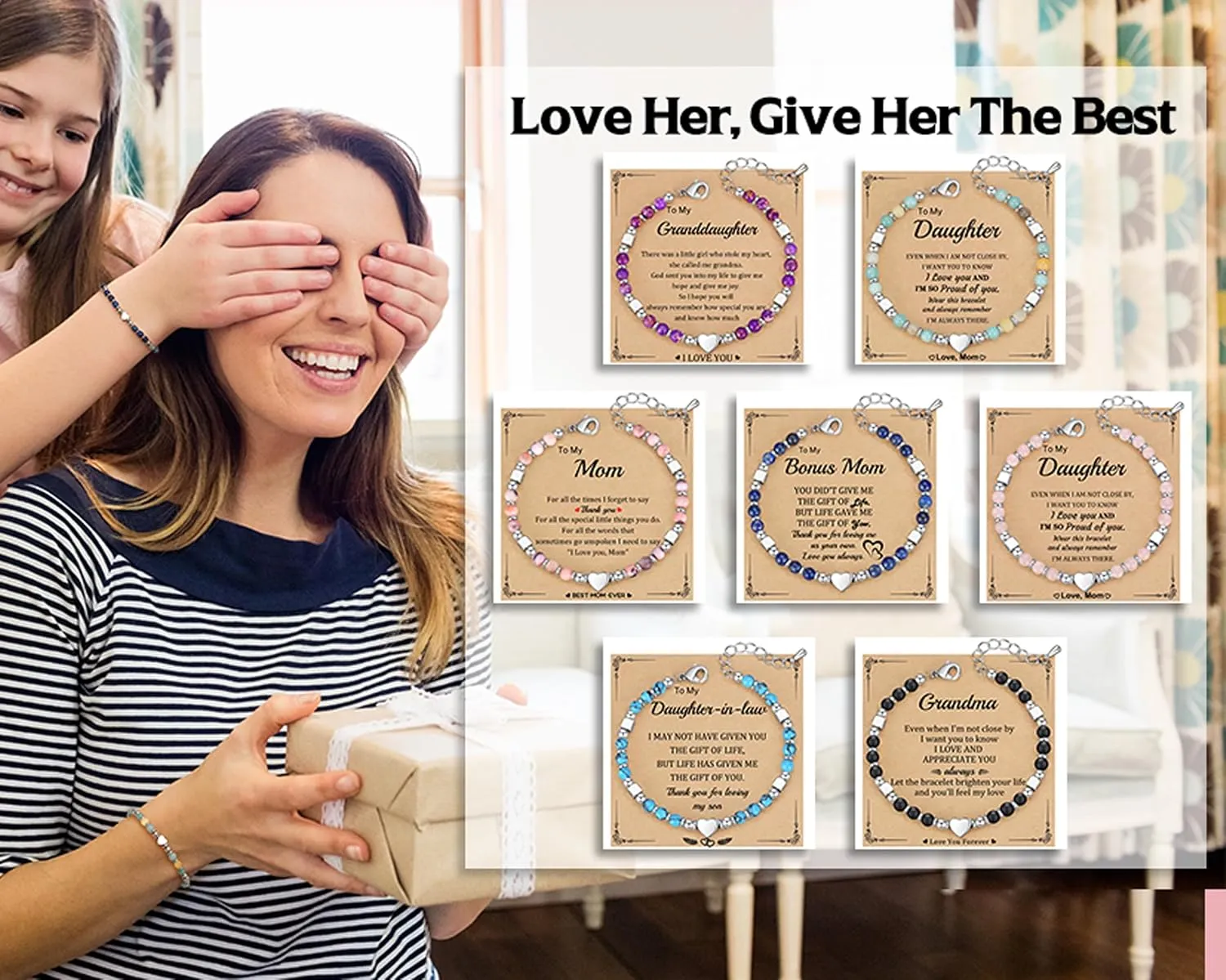 Stocking Stuffers for Women Teens, Gifts for Mom Christmas Gift Mothers Day Gifts for Grandma Daughter Bonus Mom Nature Stone Bead Bracelets for Women Graduation Gift for Her 2025