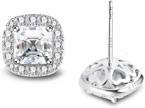 Stunning Flame 18K White Gold Plated Halo Cluster Cubic Zirconia Earrings/Sterling Silver Stud Earrings for Women, Mom