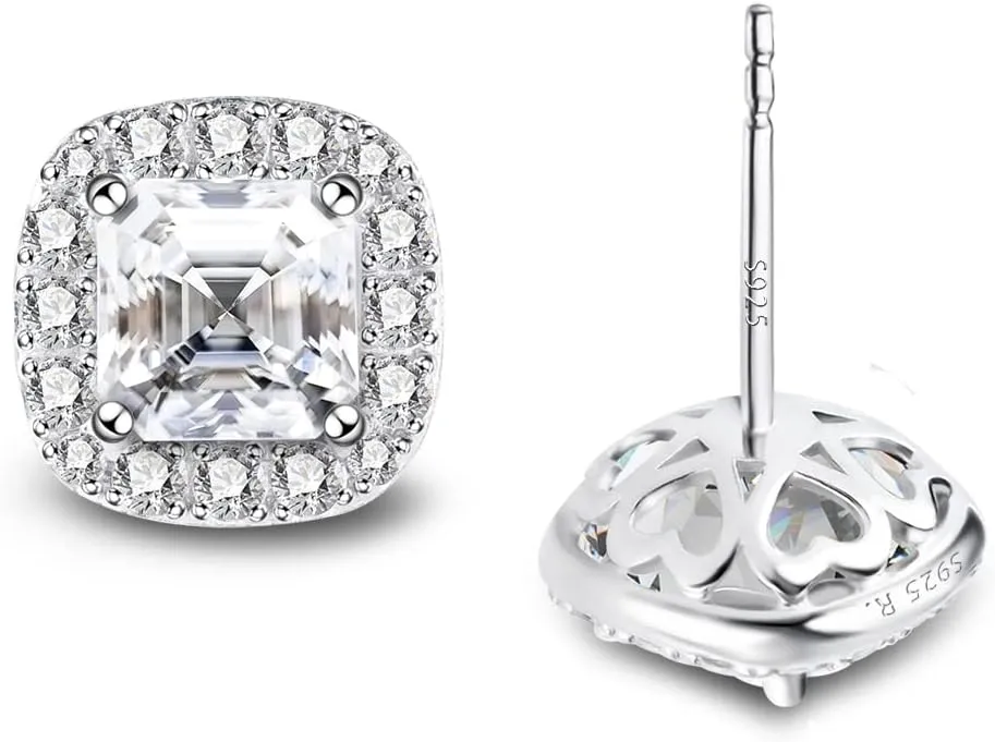 Stunning Flame 18K White Gold Plated Halo Cluster Cubic Zirconia Earrings/Sterling Silver Stud Earrings for Women, Mom