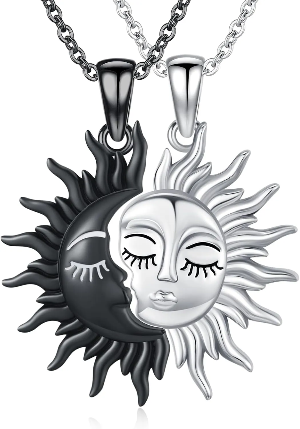 Sun and Moon Necklaces 925 Sterling Silver Sun Moon Face Necklace Couples Friendship BFF Jewelry for Women Men