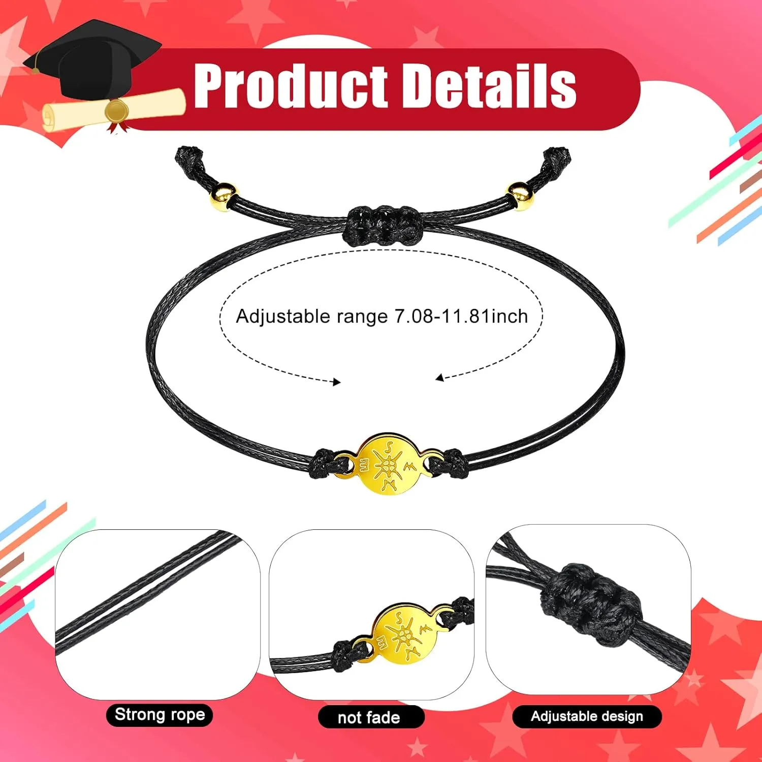 Sureio 10 Pieces 2025 Graduation Gifts for Her/Him Adjustable Compass Bracelets Class of 2025 Grads Gifts High School Senior Night for College University Middle School Students Present