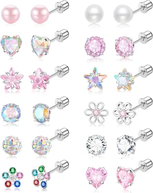 Surgical Stainless Steel Hypoallergenic Stud Earrings for Women Flat Back Earring with Screw Back
