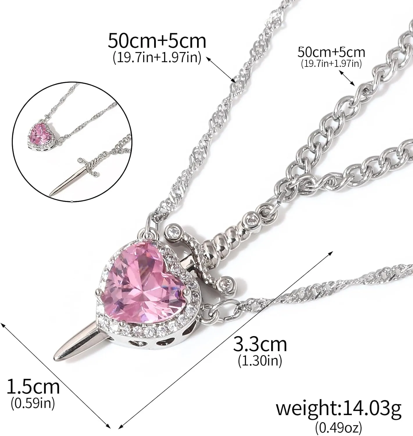 Sword Heart Matching Couple Necklaces - Bff Neckalce for 2 Best Friends - Beautiful Jewelry Gift for Women Men