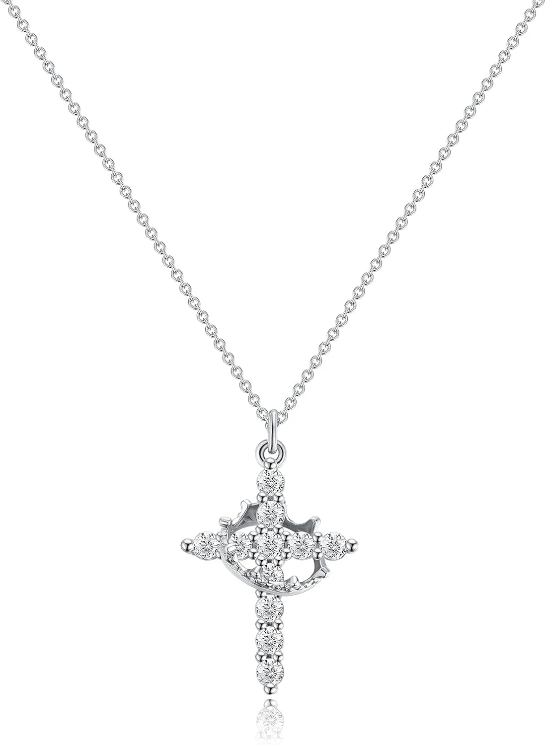 Tewiky Diamond Cross Necklace for women-Dainty 14k Gold Cubic Zirconia Pendant Necklaces Simple Gold Cross Pendant Necklace Cute Tiny Gold Jewelry