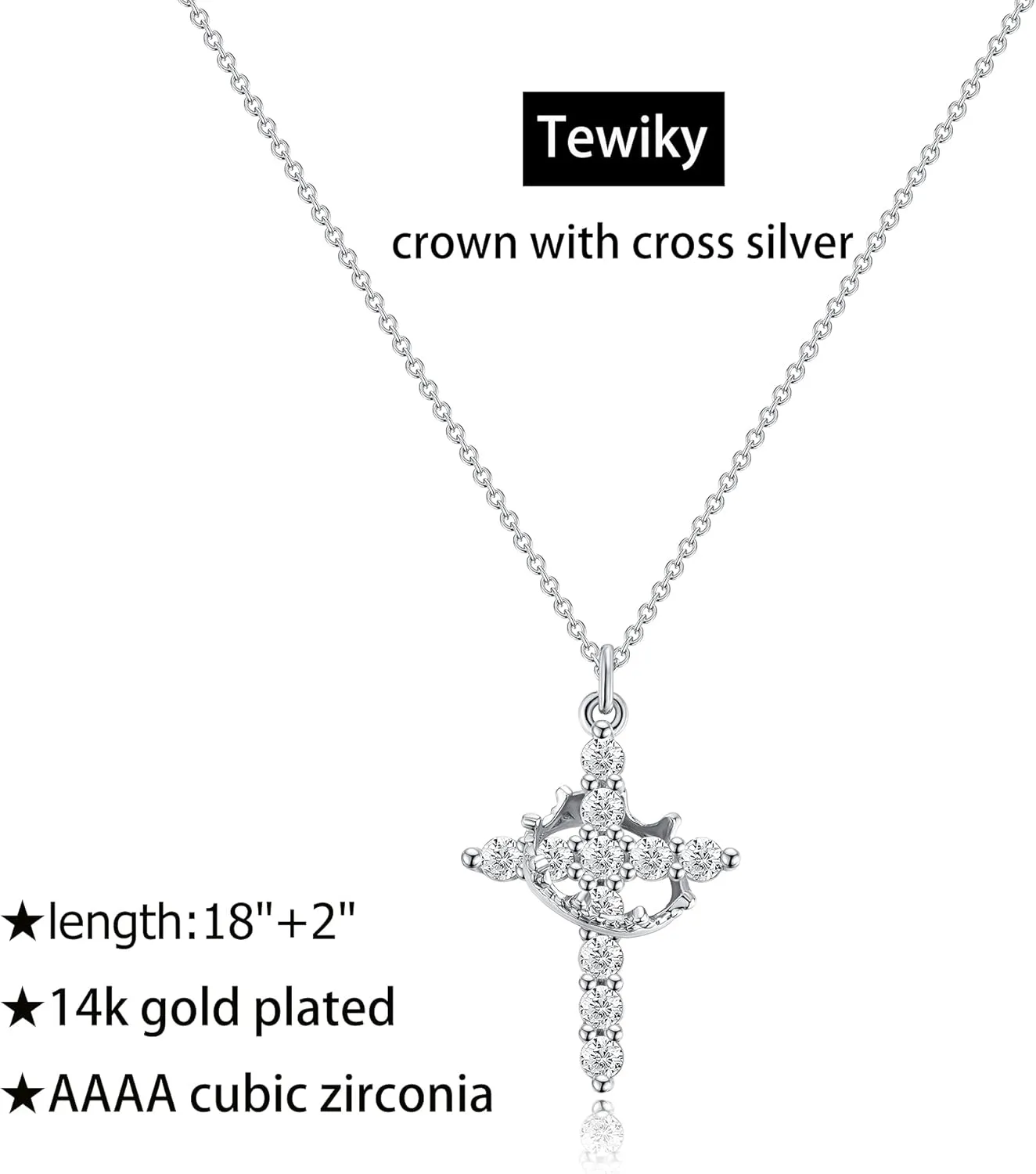 Tewiky Diamond Cross Necklace for women-Dainty 14k Gold Cubic Zirconia Pendant Necklaces Simple Gold Cross Pendant Necklace Cute Tiny Gold Jewelry