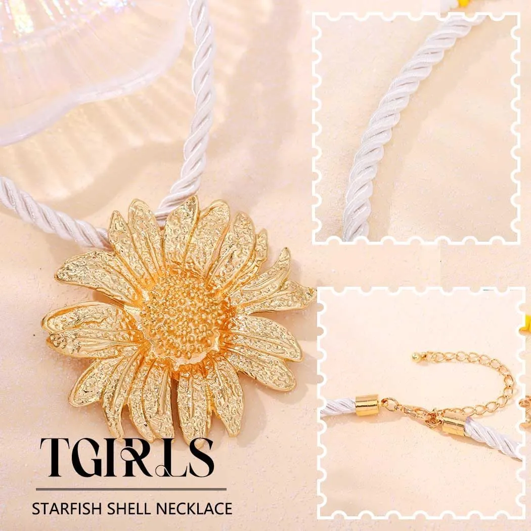 Tgirls Boho Gold Necklace for Women Big Starfish Pendant Necklaces Sun Choker Necklace Chunky Conch Shell Beach Necklace Statement Summer Jewelry