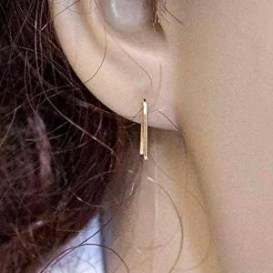 Threader Drop 13mm Arc Minimalist Huggie Hoop Piercing Earrings Horseshoe Wishbone Hoops(14K Gold Filled / 18 gauge/Round Wire)