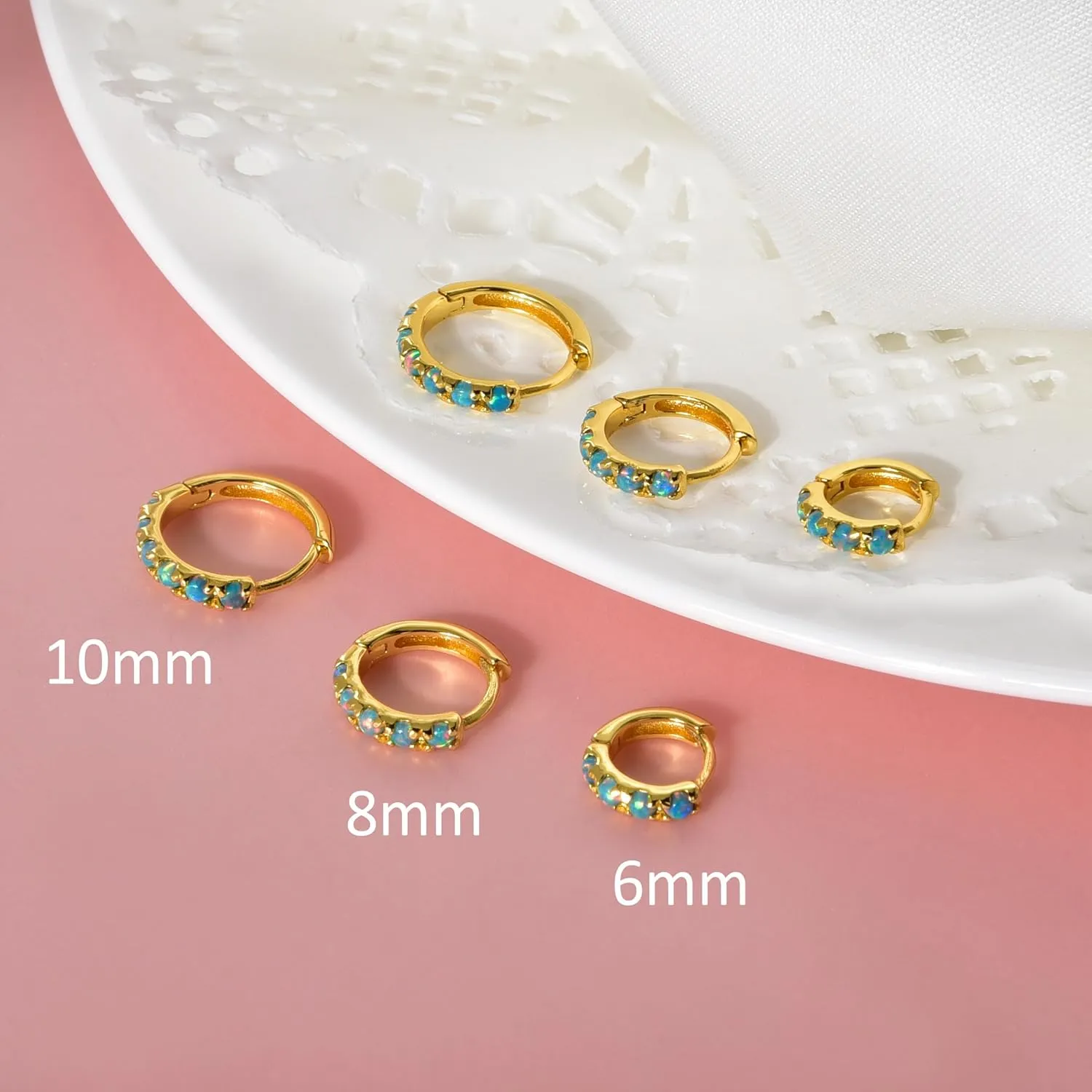 Tiny Mini Opal Huggie Hoop Earrings Upper Ear Cartilage Helix 18k Gold Plated Silver Minimalist Simple Small 10mm 8mm 6mm Hoop Earrings