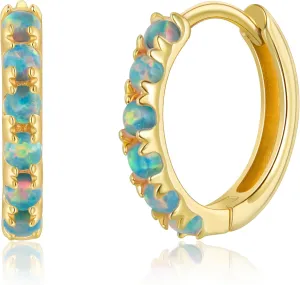 Tiny Mini Opal Huggie Hoop Earrings Upper Ear Cartilage Helix 18k Gold Plated Silver Minimalist Simple Small 10mm 8mm 6mm Hoop Earrings