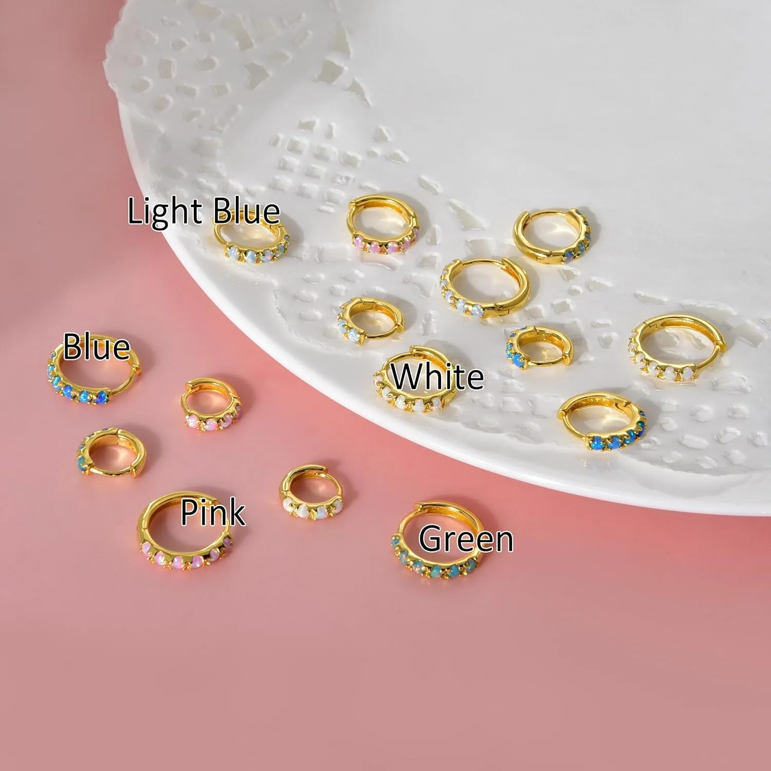 Tiny Mini Opal Huggie Hoop Earrings Upper Ear Cartilage Helix 18k Gold Plated Silver Minimalist Simple Small 10mm 8mm 6mm Hoop Earrings