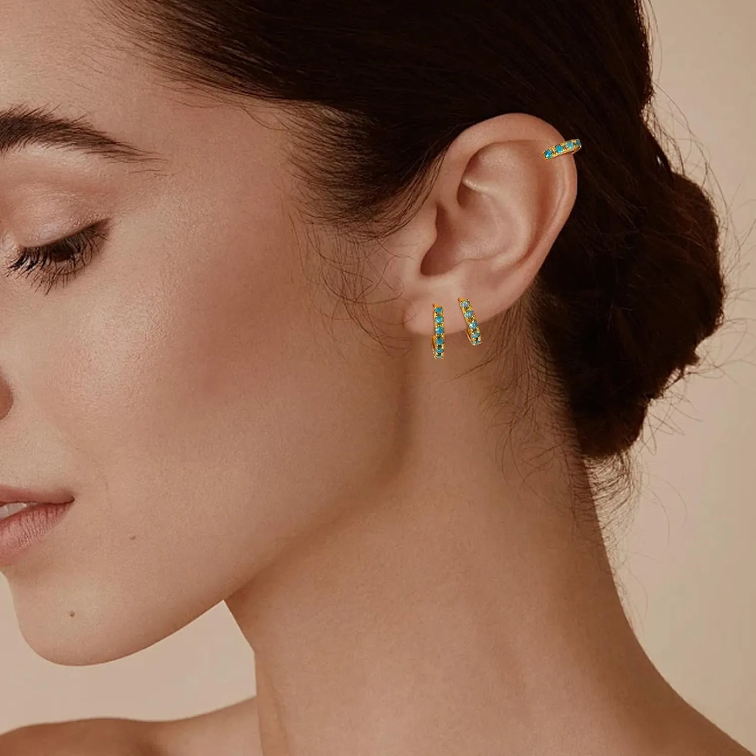 Tiny Mini Opal Huggie Hoop Earrings Upper Ear Cartilage Helix 18k Gold Plated Silver Minimalist Simple Small 10mm 8mm 6mm Hoop Earrings
