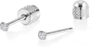 Titanium Earrings Push-in Threadless Flat Back Stud Earrings for Women Men, Cartilage Earring Hypoallergenic Cubic Zirconia Earrings Studs for Helix Tragus Piercing Jewelry