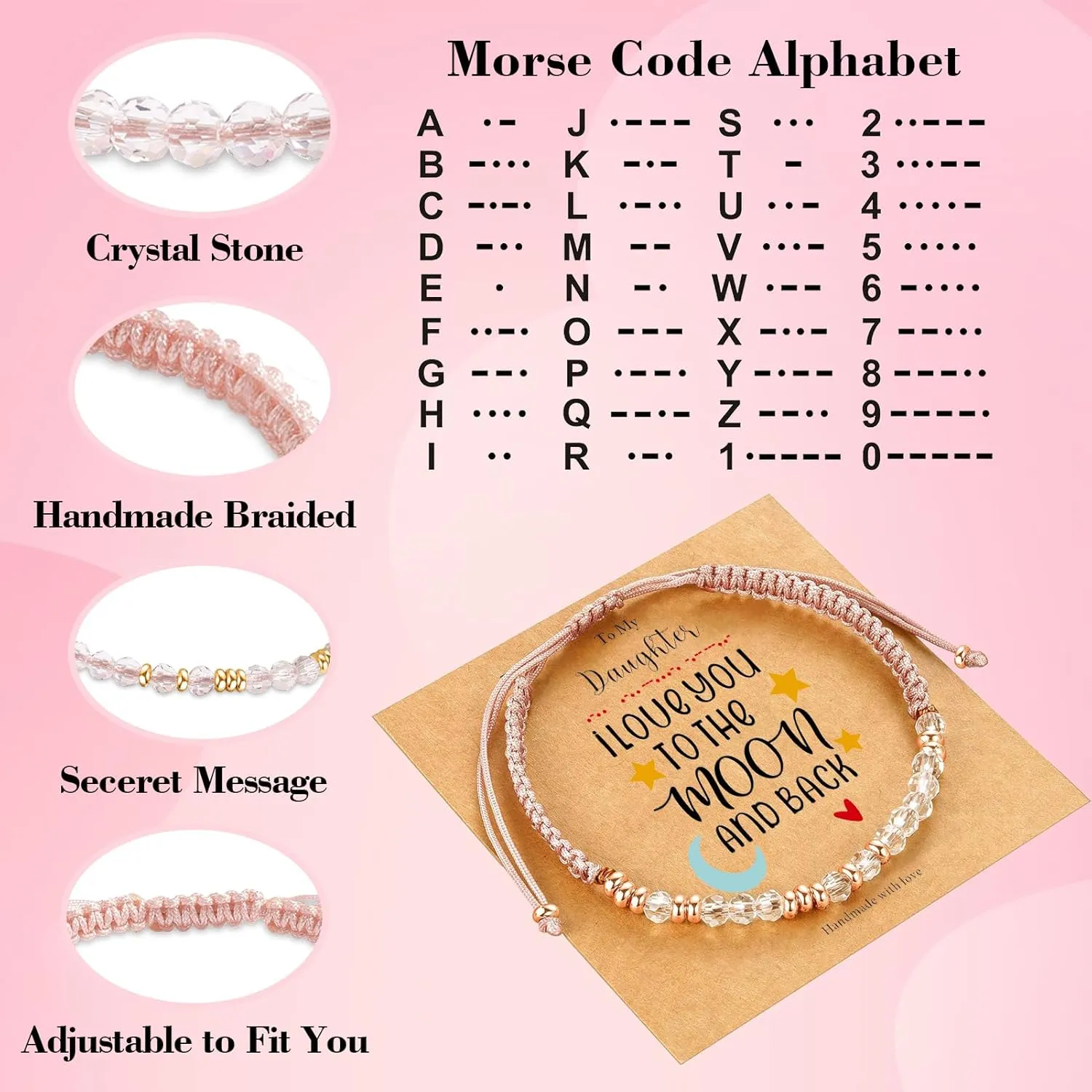 to My Daughter Bracelet Gifts from Mom Dad, Graduation Gifts Teen Girl Gifts Trendy Stuff Mothers Day Birthday Gifts for Teen Girls Daughter Her I Love You Morse Code Pink Bracelets Girls