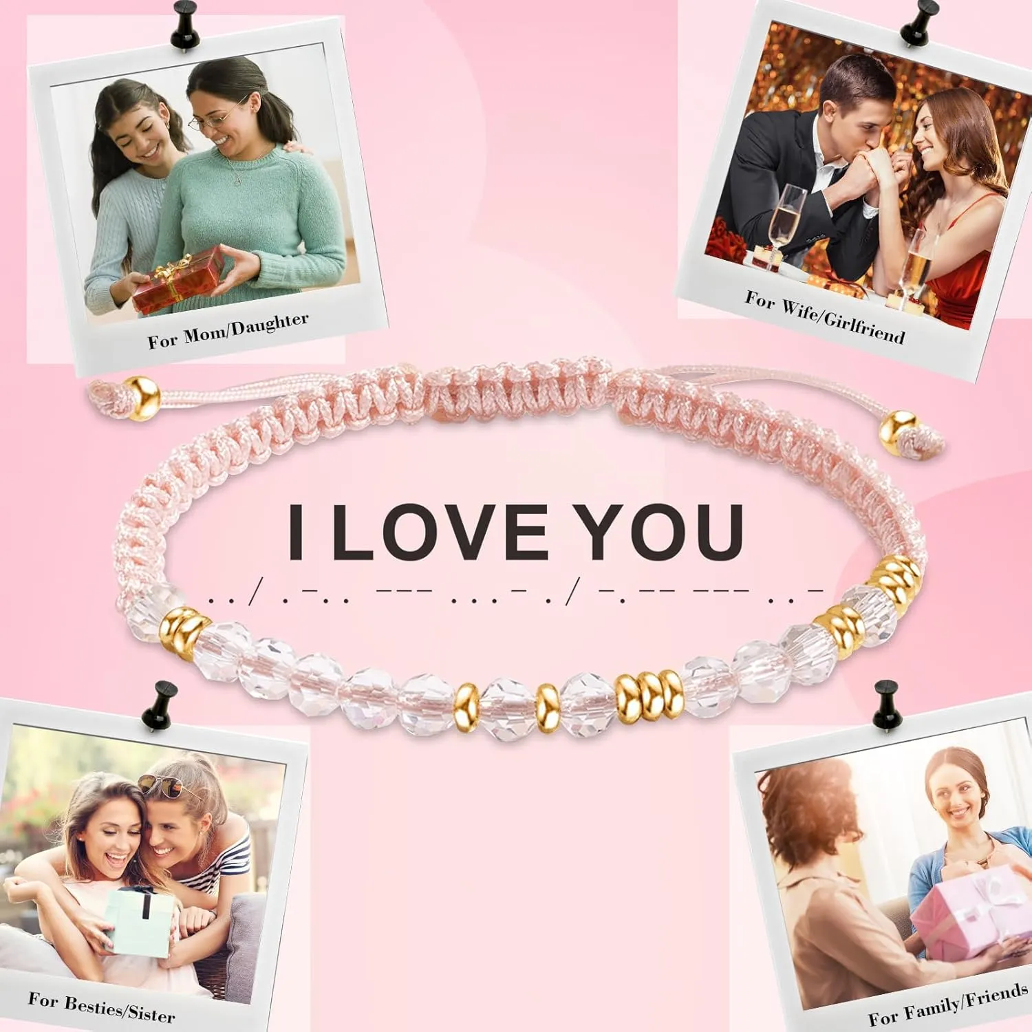 to My Daughter Bracelet Gifts from Mom Dad, Graduation Gifts Teen Girl Gifts Trendy Stuff Mothers Day Birthday Gifts for Teen Girls Daughter Her I Love You Morse Code Pink Bracelets Girls