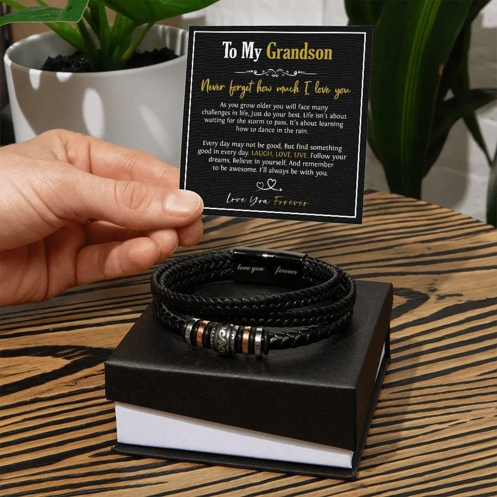 To My Grandson Bracelet, Bracelet Grad Gift for Grandson, Bracelets For Grandson From Grandparent, Birthday Gift Bracelets with Message Card and Box
