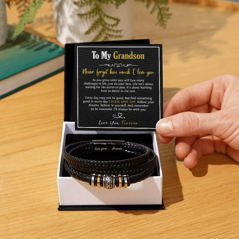To My Grandson Bracelet, Bracelet Grad Gift for Grandson, Bracelets For Grandson From Grandparent, Birthday Gift Bracelets with Message Card and Box
